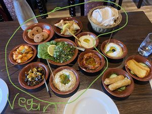 Lebanese Mixed Mezze for 2 persons. Almost completely vegan. Completely vegan possible!  at La Beirut in Motala