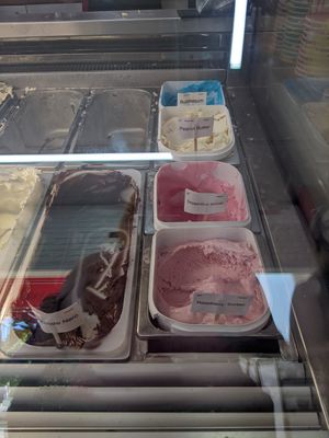 Chocolate Nero, peanut butter & bubblegum ice creams, dragon fruit and raspberry sorbets at Shorty's Ice Cream Parlour in Ballater