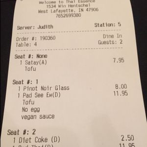 you can ask for vegan sauce! at Thai Essence in West Lafayette