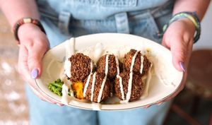 Falafel balls with hummus and tahini at FLFL Haarlem in Haarlem