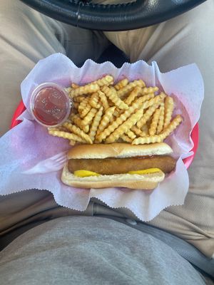 Veggie dog and fries!  at Red's Root Beer in Paw Paw