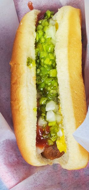 Veggie Dog w/ketchup, mustard, relish, onions at Red's Root Beer in Paw Paw