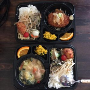 hamburgers set and daily lunch set  at Aju in Osaka