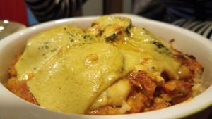 Vegan curry with cheese and rice at Aju in Osaka