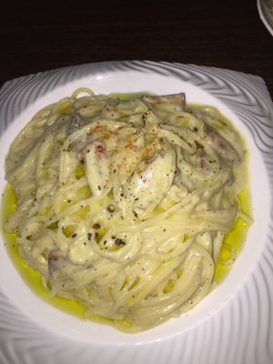Vegan carbonara at Aju in Osaka
