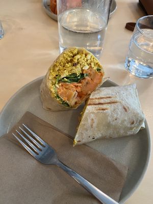 Scramble tofu wrap  at Le Philtre Café in Quebec