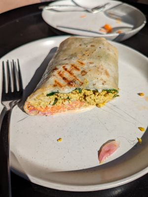 Scrambled tofu wrap at Le Philtre Café in Quebec