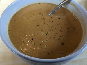 Sweet Potato soup at Le Philtre Café in Quebec