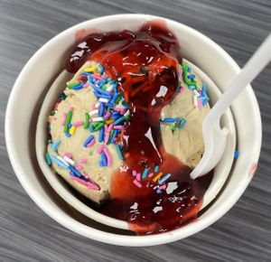 Coffee Ice Cream w/Strawberries & Rainbow Sprinkles  at Charlie & Munco's in North Wildwood