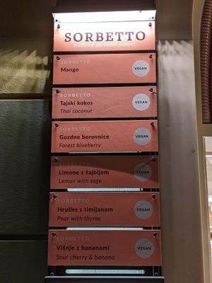 Vegan menu. There is also a dark chocolate. at Gelateria Romantika 2 in Ljubljana