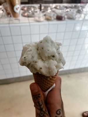 Pineapple with basil and lime with mint  at Gelateria Romantika 2 in Ljubljana