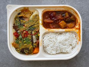 Deconstructed Dhall Curry
Mix vegetables dhall curry served with sweet and spicy pumpkin masala and parboiled basmathi rice
 at Chef Dave's PB Kitchen in Kuala Lumpur