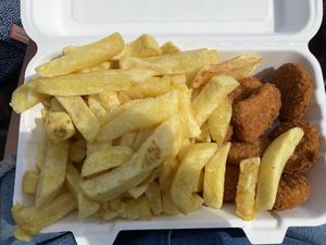 Vegan nuggets and chips!   at The Harbour Chippy in Newquay