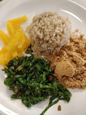 Kale, orange, brown rice at Bio Carioca in Rio De Janeiro