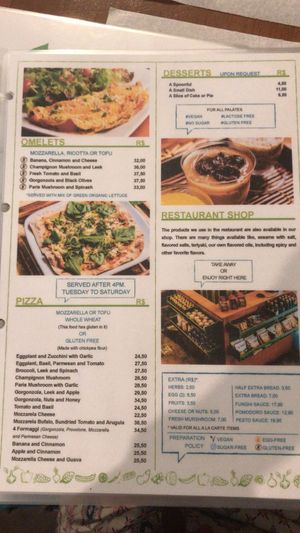 Menu at Bio Carioca in Rio De Janeiro