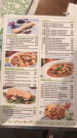 Menu at Bio Carioca in Rio De Janeiro