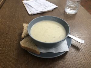 Vegan garlic cream  at Drunken Coffee in Cesky Krumlov