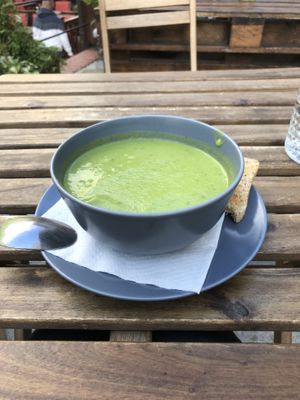 Cream of green peas soup  at Drunken Coffee in Cesky Krumlov