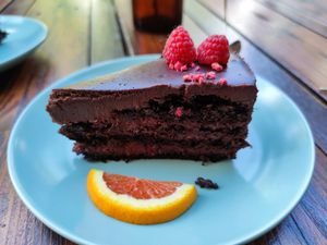 Chocolate Raspberry Cake at Drunken Coffee in Cesky Krumlov