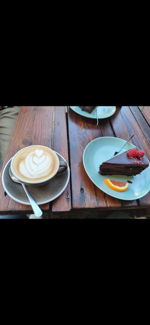 Cappuccino with plant milk at Drunken Coffee in Cesky Krumlov