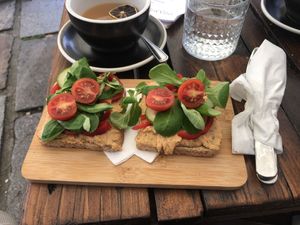 Hummus toast   at Drunken Coffee in Cesky Krumlov
