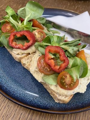 Hummus on Toast with Veggies   at Drunken Coffee in Cesky Krumlov