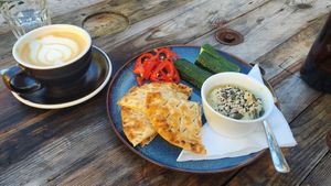 Houmous and pitas at Drunken Coffee in Cesky Krumlov