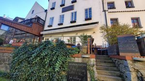 Outside at Drunken Coffee in Cesky Krumlov