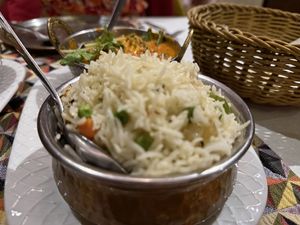 Veggie rice that was made without ghee/butter upon request    at Calcutta in La Marsa
