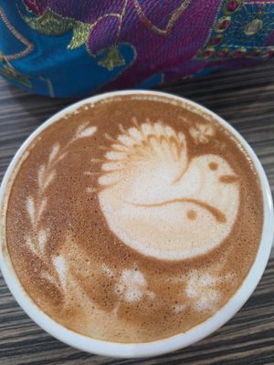 Decaf oatmilk latte. at Victory Caffe in Van Nuys