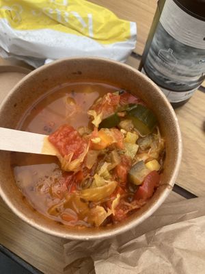 Vegan Soljanka and alc-free local organic beer  at Bio-Insel Stralsund in Stralsund