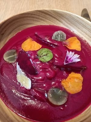 Gazpacho de remolacha (impresionante) at Ruda in Villacarriedo