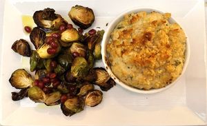 Creamy cauliflower gratin (15/10) and Brussels sprouts with pomegranate   at True Bistro in Somerville