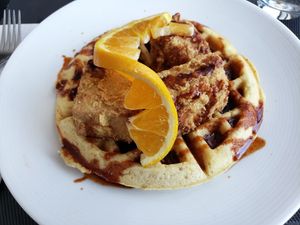 Waffle with Buttermilk Fried Tofu at True Bistro in Somerville