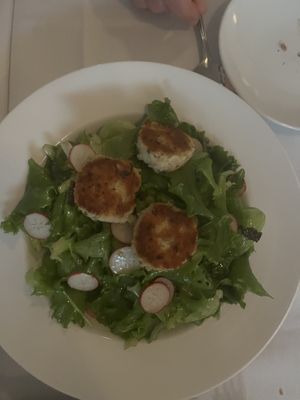 mesclun with warm cheese rounds   at True Bistro in Somerville