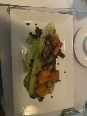 Special: Grilled lettuce with lentils. 3/5. Just okay. Lentils lacked flavor but loves the croutons!  at True Bistro in Somerville