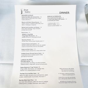 Dinner Menu April 2023  at True Bistro in Somerville