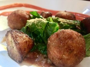 Arancini with spicy tomato coulis  at True Bistro in Somerville
