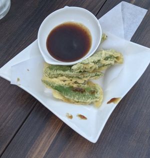 Tempura Okra at Kiku Sushi & Vegetarian in Lafayette