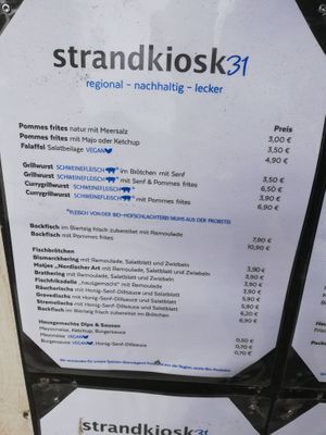 Auszug aus der Speisekarte  at Strandkiosk 31 in Laboe