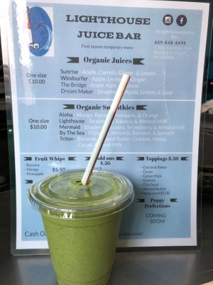 "By The Sea" Smoothie - Spinach, Mango, Banana, Almonds, Almond Milk at Lighthouse Juice Bar in Harvey Cedars