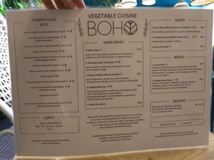 Menu at Boho in Lodz