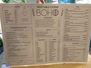Menu at Boho in Lodz