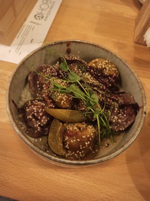 Colorful Dumplings stuffed with pumpkin or eggplant at Boho in Lodz