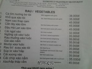 Menu at Diamond II Vegetarian Restaurant in Hanoi