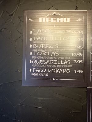 Variations of menu  at Tacos La Mina in Leadville