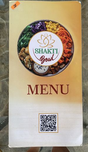 Menu and CR code  at Shakti Bowl in Todos Santos