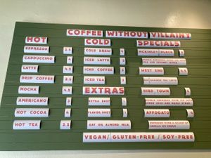 Beverage board at Propaganda Coffee in Lakewood