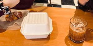 Bird town double espresso and classic pretzel (in the box are the mint chocolate brownies)  at Propaganda Coffee in Lakewood