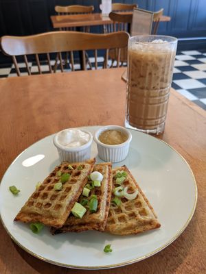 Potato latke waffles at Propaganda Coffee in Lakewood